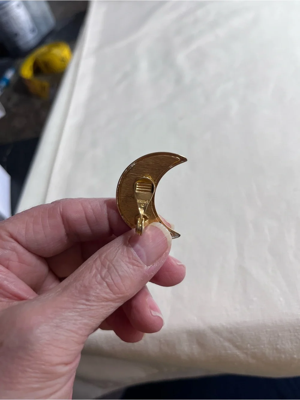 Monet Cream Enamel Crescent Moon Clip On Earrings